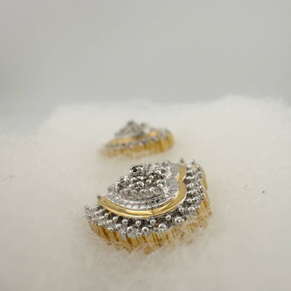 Two Tone Diamond Heart Stud Earrings in Sterling with 14 kt Gold Overlay - Picture 10 of 15